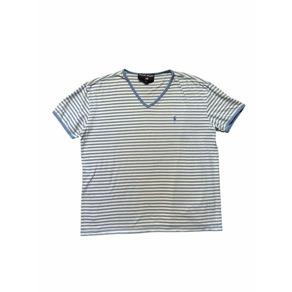 Vintage Polo Sport Ralph Lauren Striped V-Neck T-Shirt Men’s Large Blue White - Picture 1 of 7